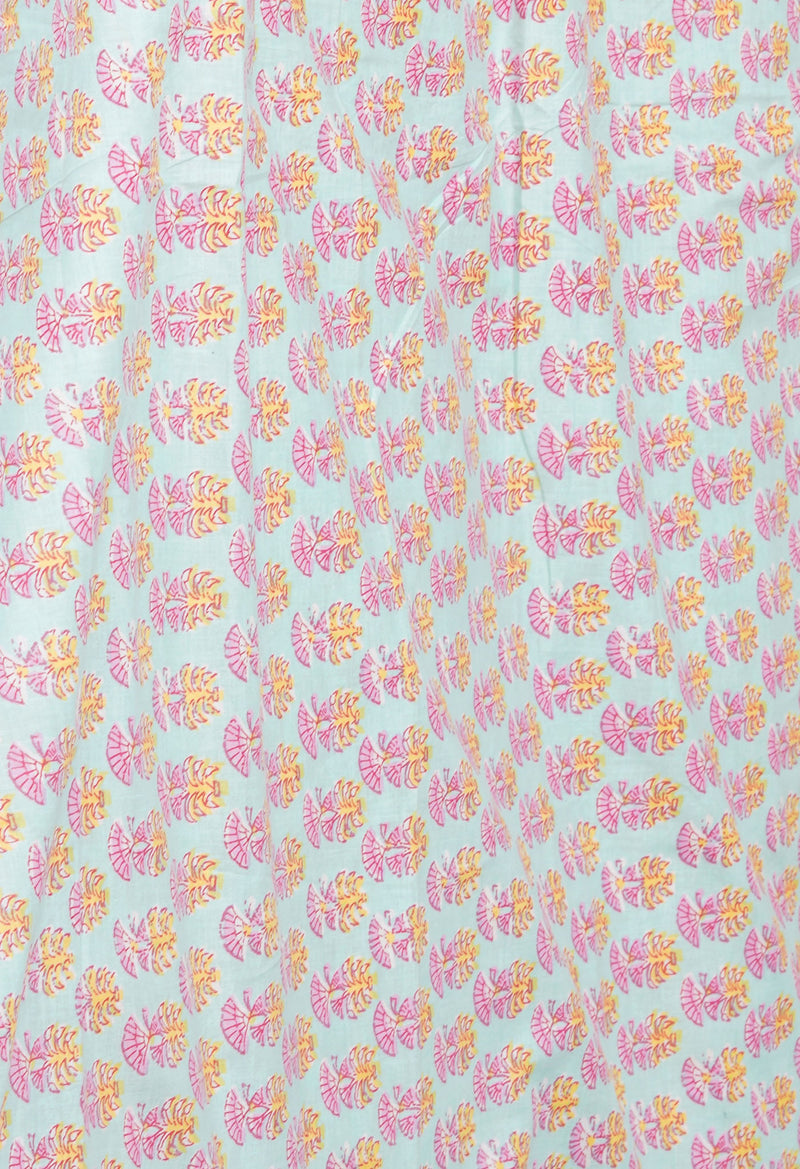 Yellow Pure  Block Printed Kota Cotton Saree With Block  Printed Blouse Piece-UNM74567