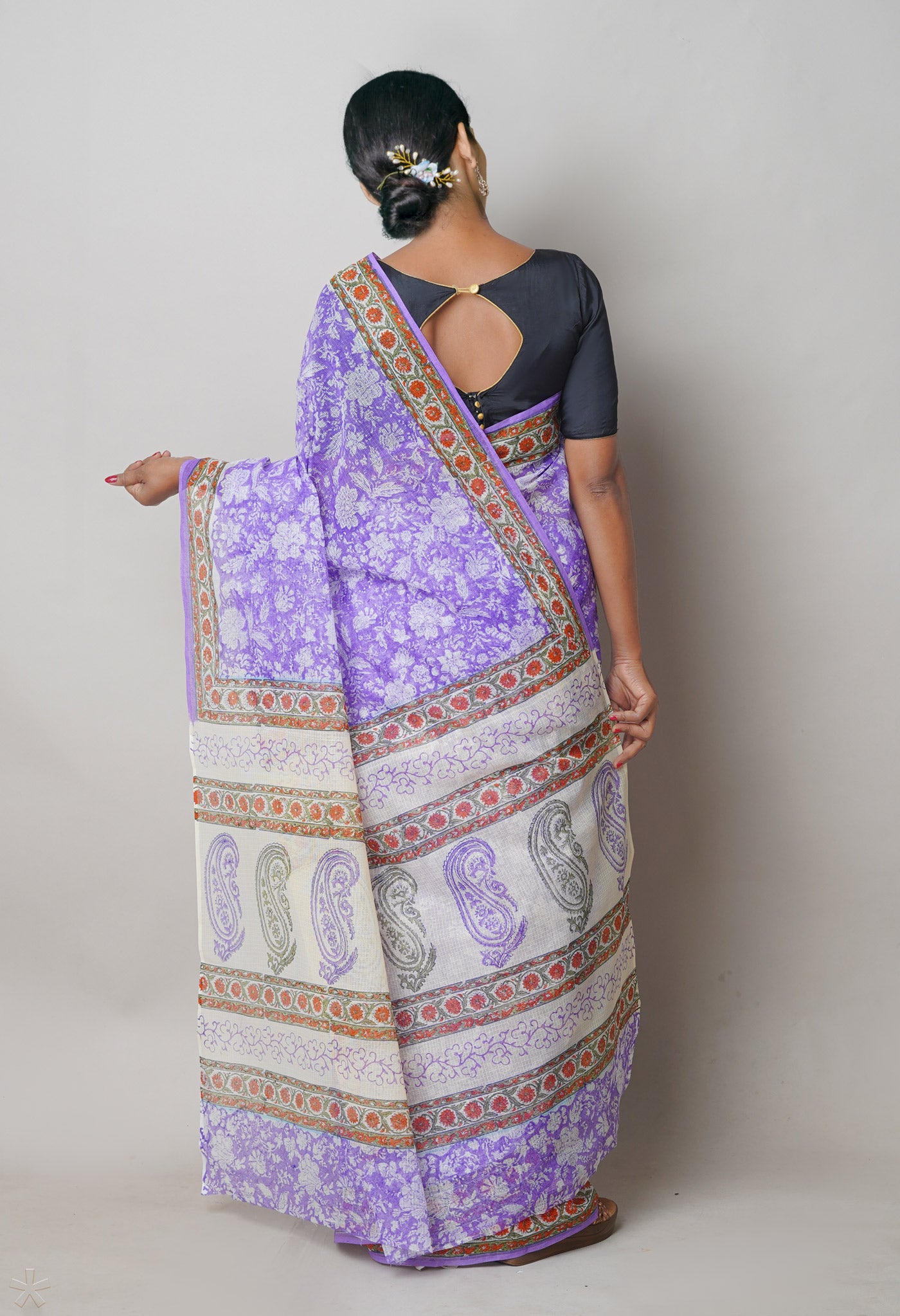 Purple Pure Kota Cotton Saree With Kalamkari Printed Blouse Piece