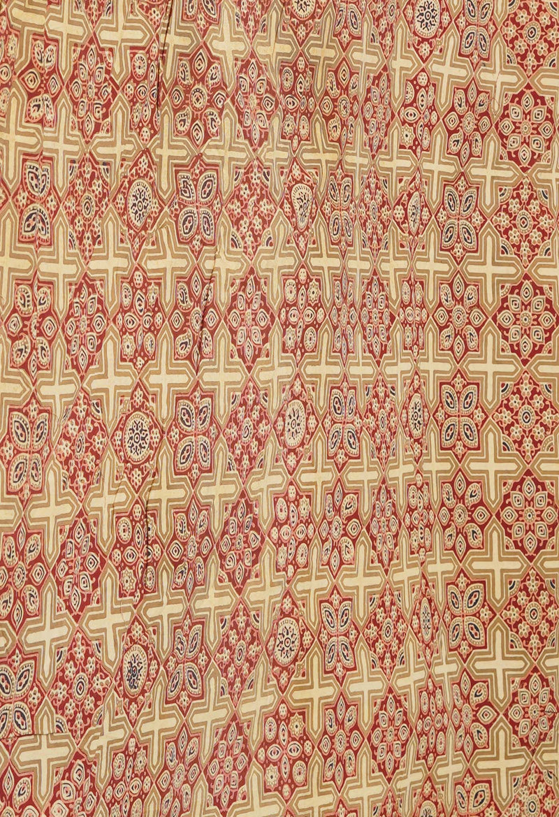 Orange Pure  Block Printed Kota Cotton Saree With Ajrakh Printed Blouse Piece-UNM74589