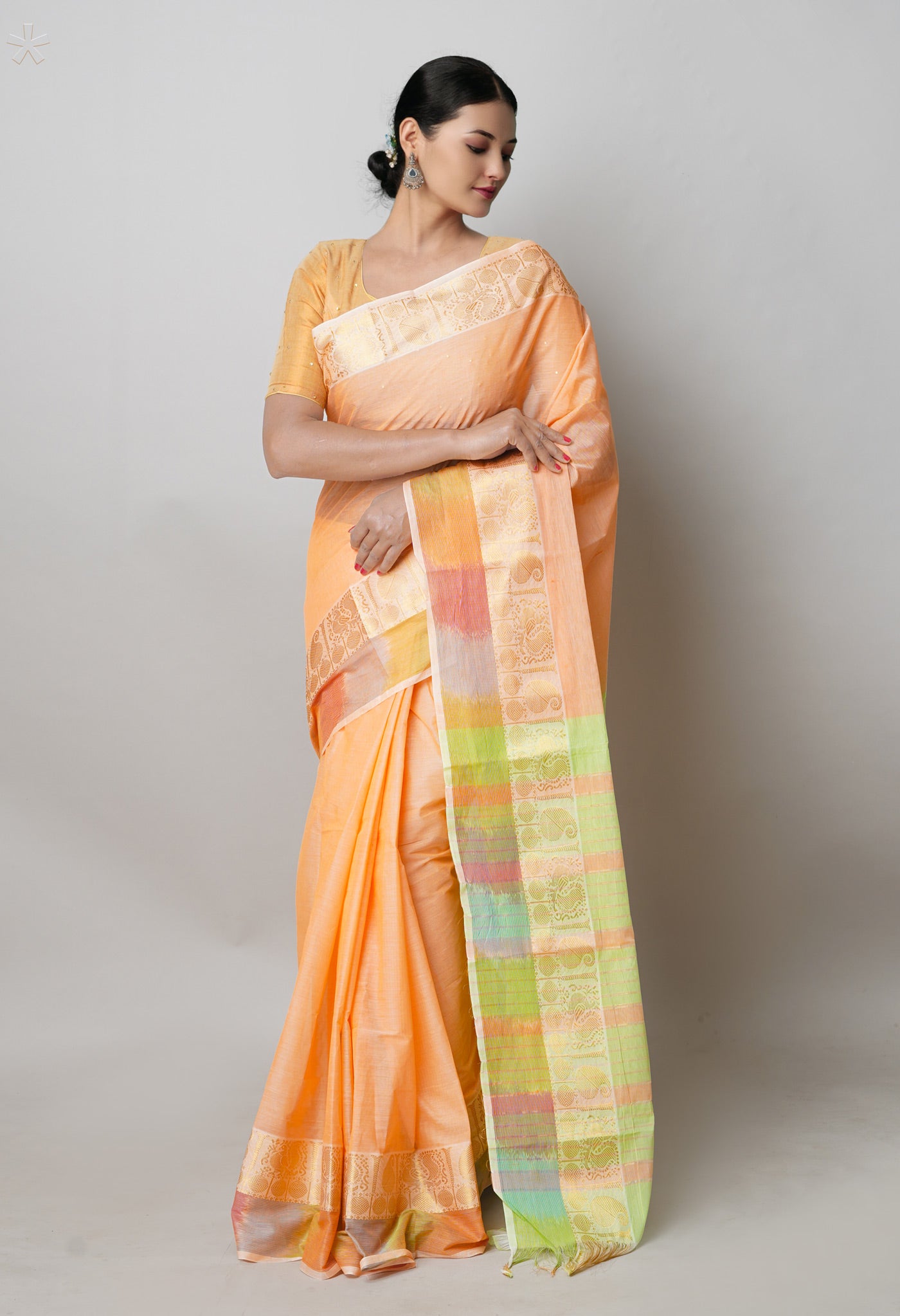 Orange Pure Handloom Narayanpet Cotton Saree