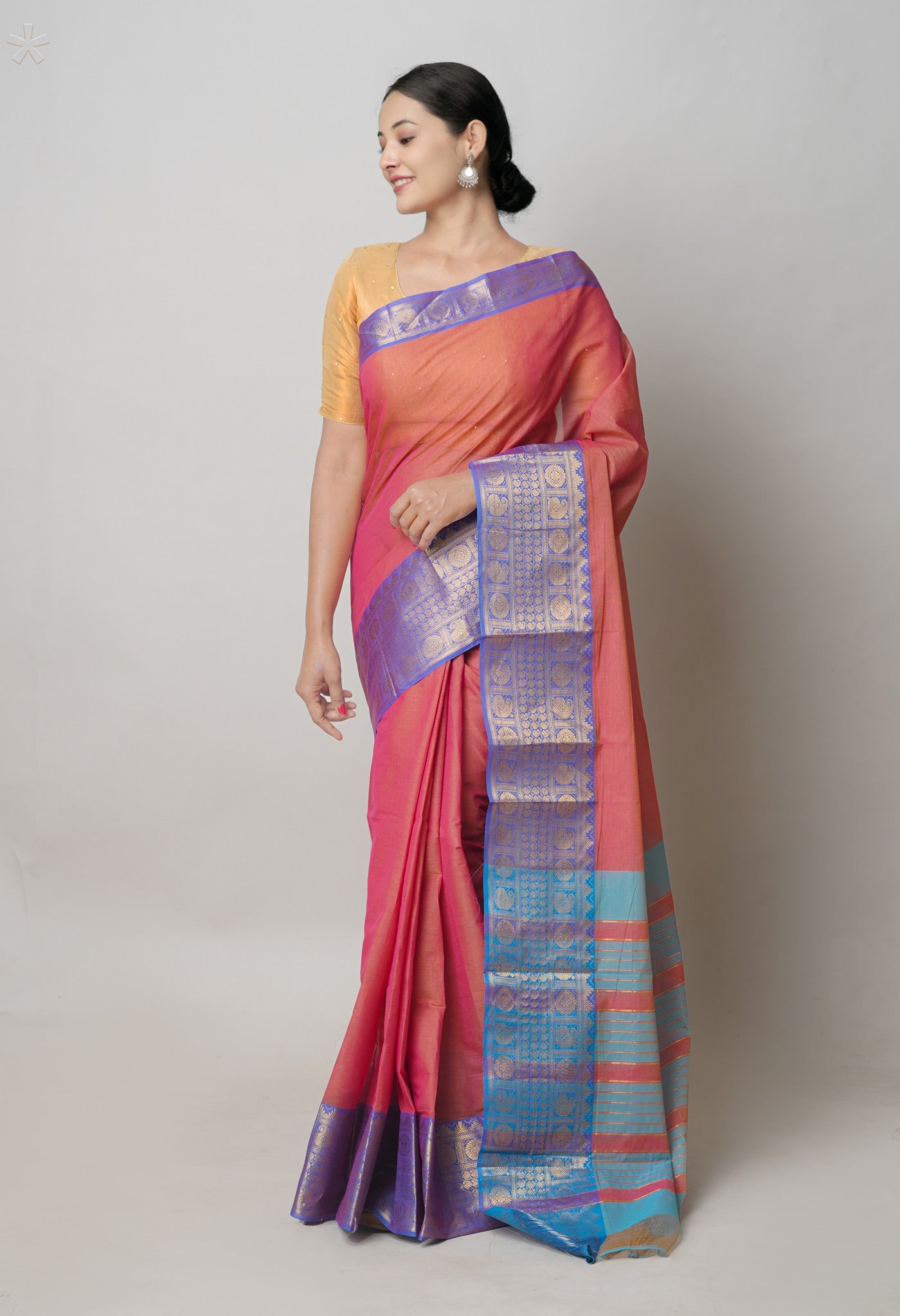 Peach Pink Pure Handloom Narayanpet Cotton Saree