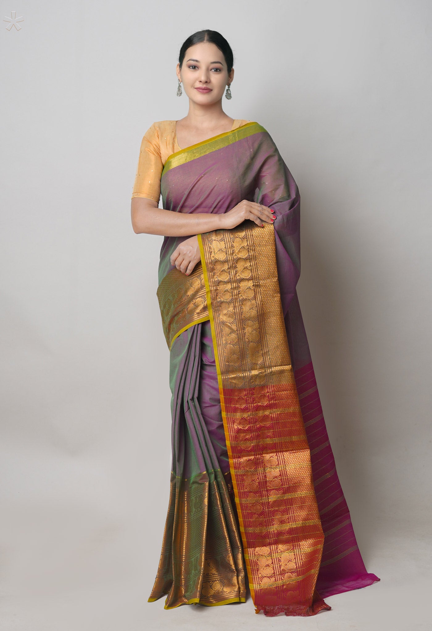 Green-Purple Pure Handloom Narayanpet Cotton Saree-UNM74632