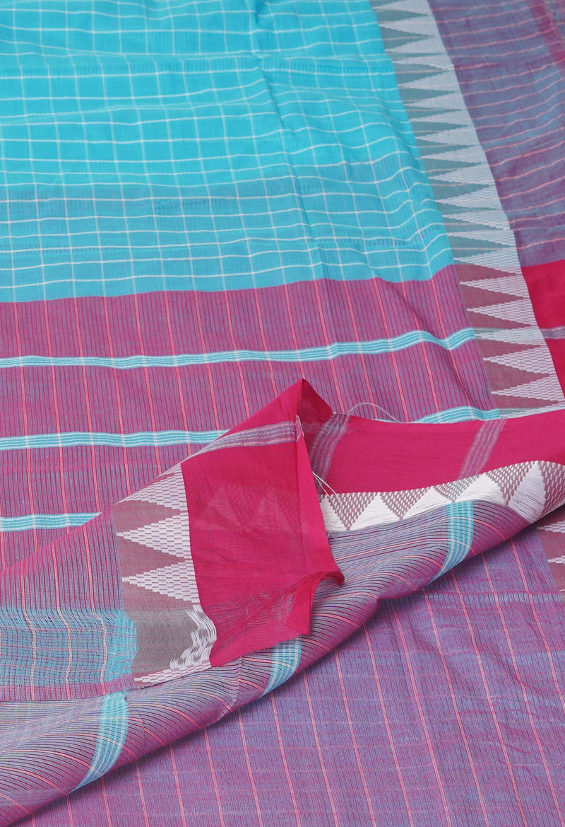 Blue Pure  Mangalgiri With Checks Cotton Saree-UNM74651