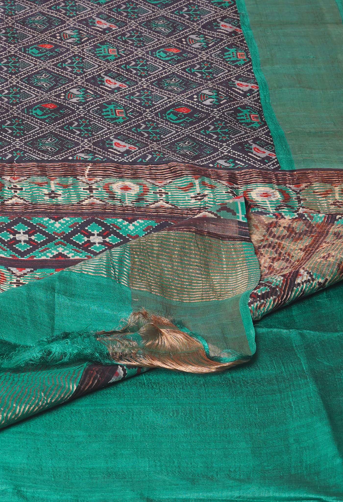 Black-Green Pure  Designer Printed Bengal Tussar Silk Saree-UNM74657