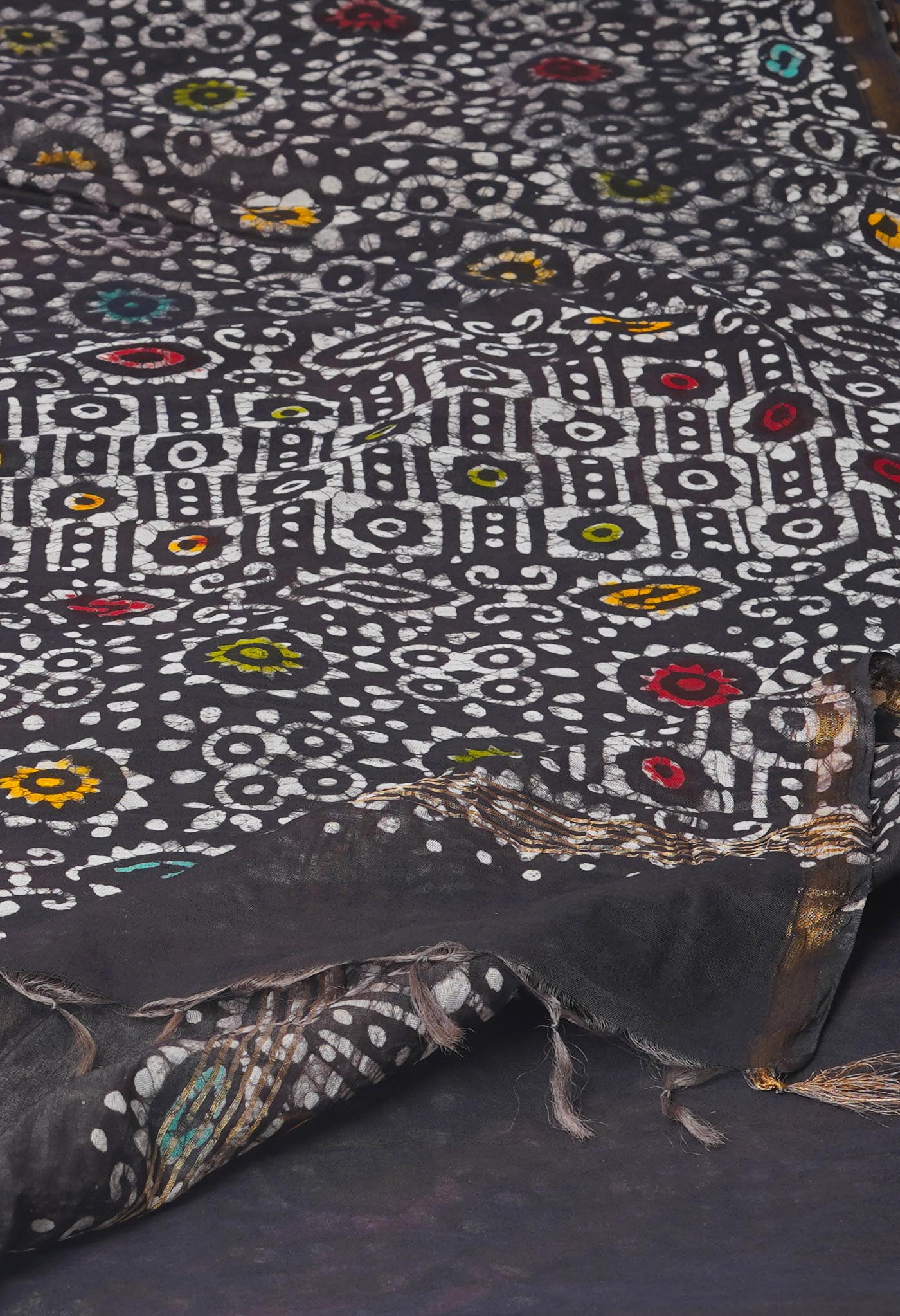 Black Hand Block Printed Chanderi Sico Saree