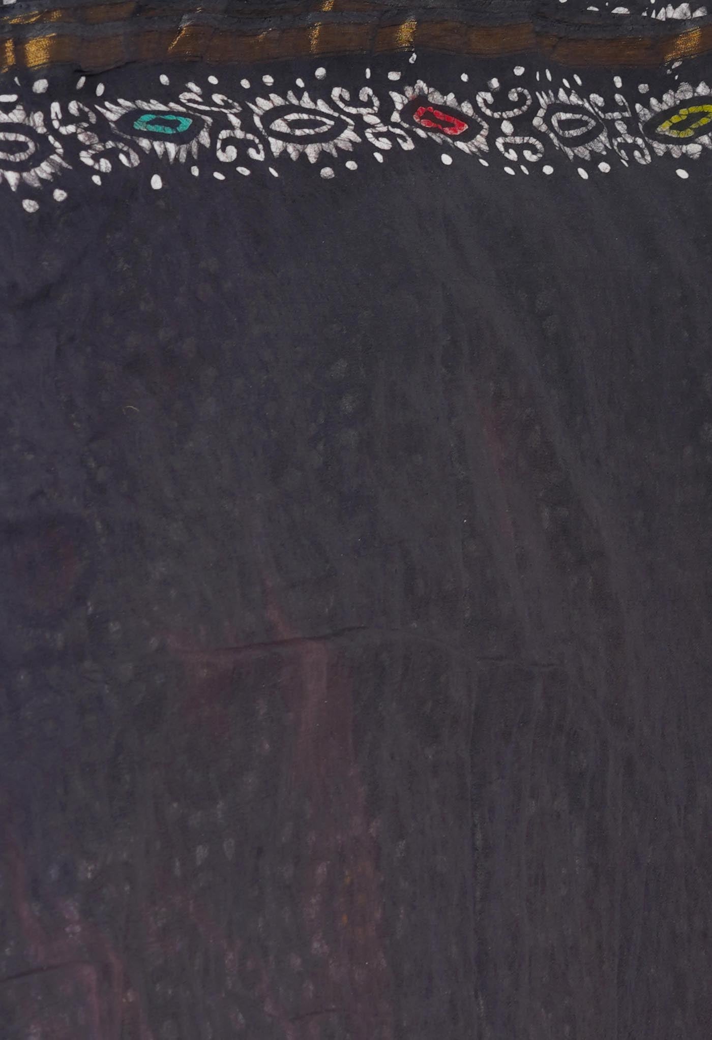 Black Hand Block Printed Chanderi Sico Saree