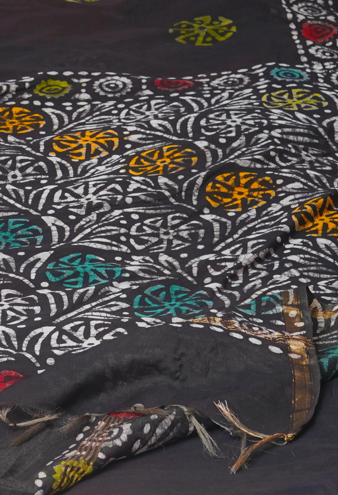 Black Hand Block Printed Chanderi Sico Saree