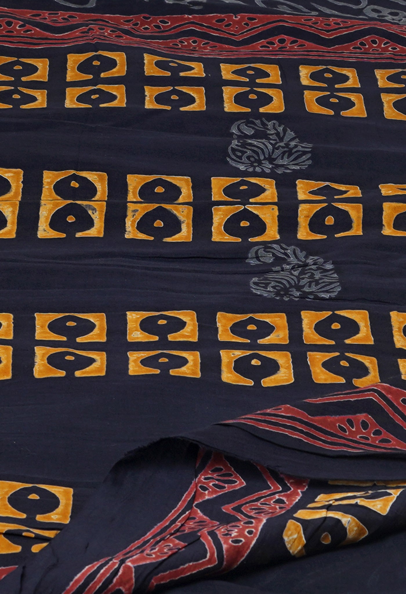 Black Pure Hand Block Printed Soft Cotton Saree