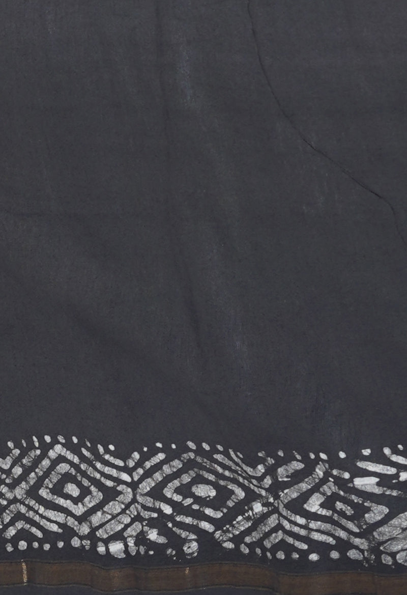 Olive Green-Black Pure  Batik Printed Chanderi Sico Saree-UNM74743