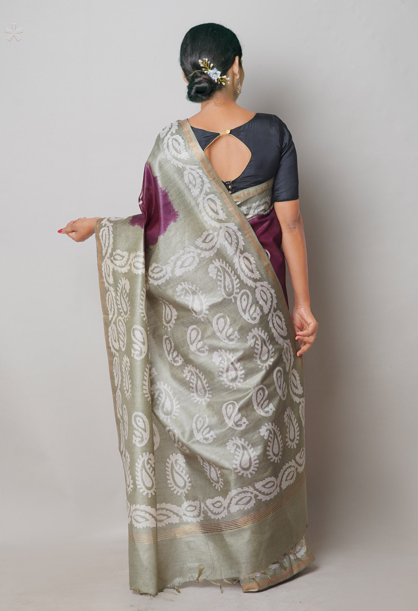 Purple-Grey Pure Batik Printed Chanderi Sico Saree
