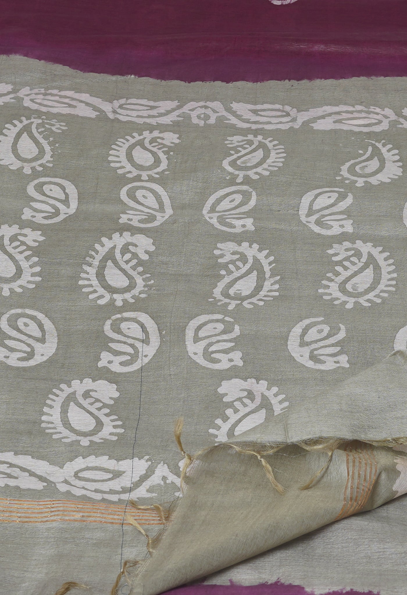 Purple-Grey Pure Batik Printed Chanderi Sico Saree