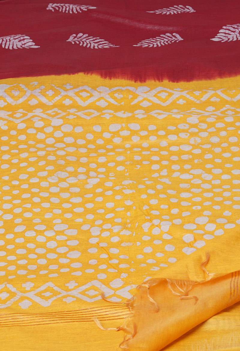 Red-Yellow Pure  Batik Printed Chanderi Sico Saree-UNM74747