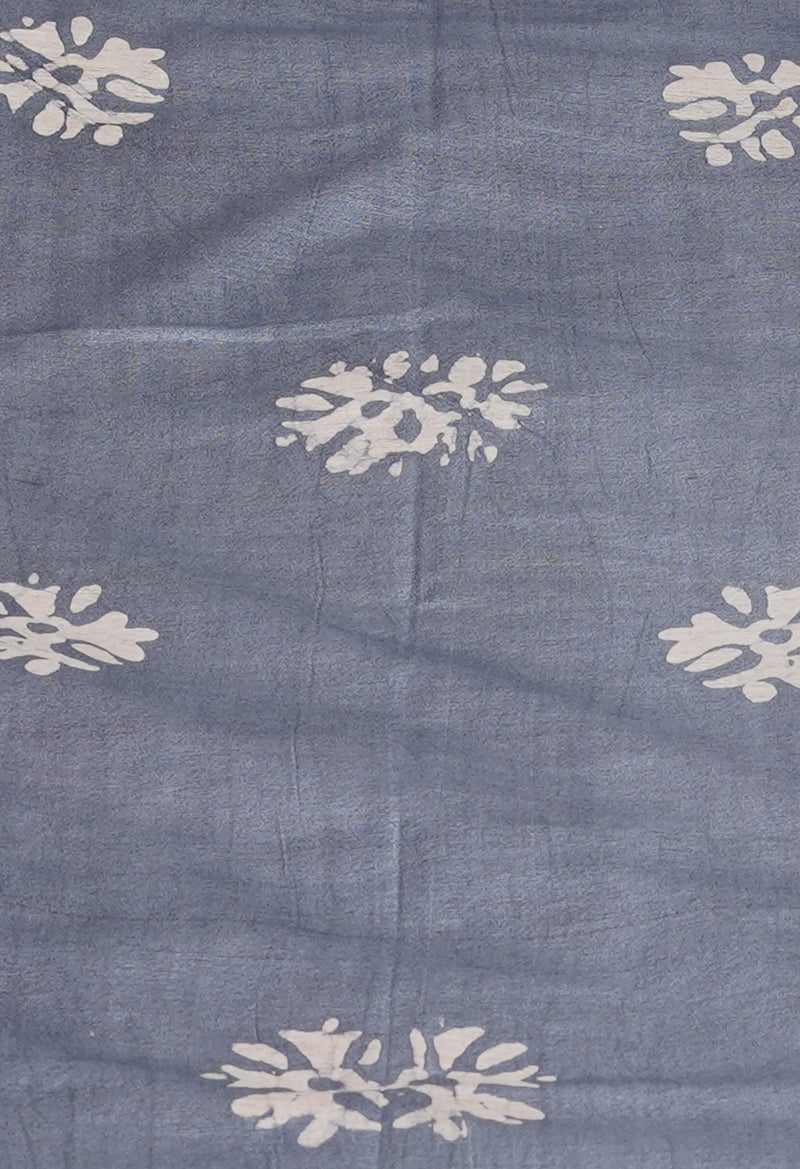 Red-Bluish Grey Pure  Batik Printed Chanderi Sico Saree-UNM74754