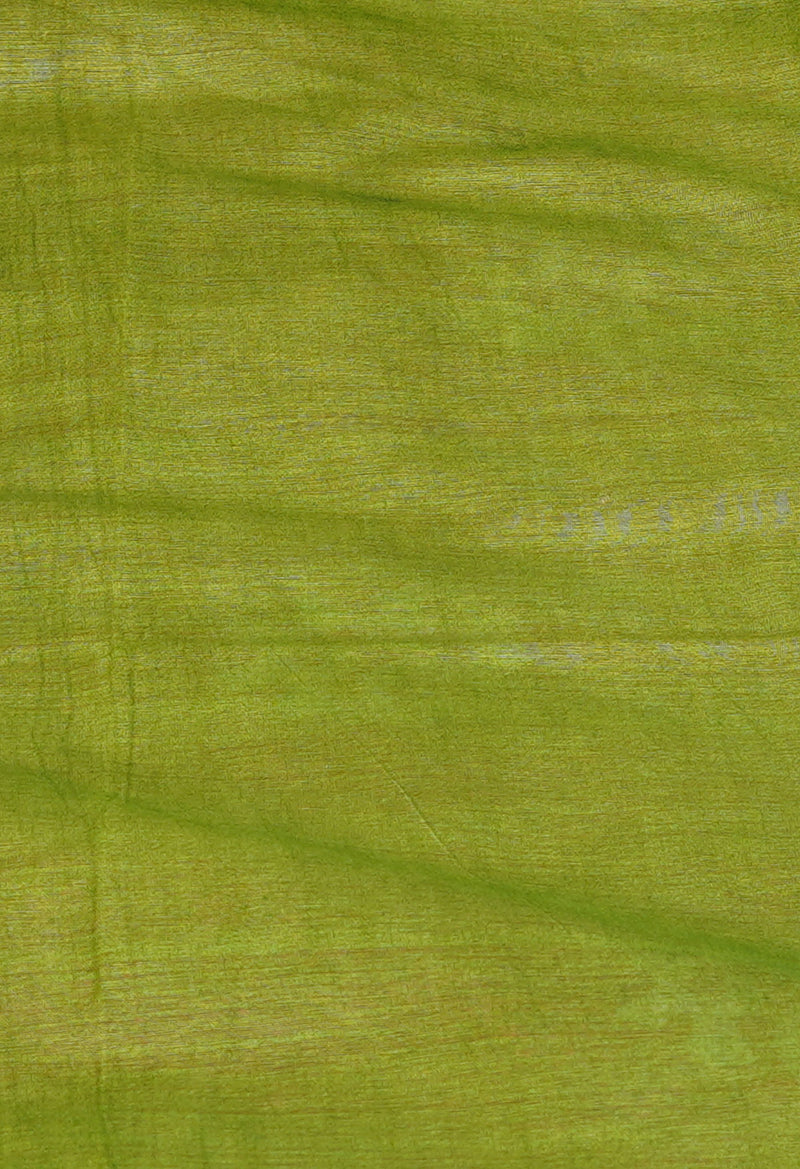 Pink-Olive Green Pure  Batik Printed Chanderi Sico Saree-UNM74757
