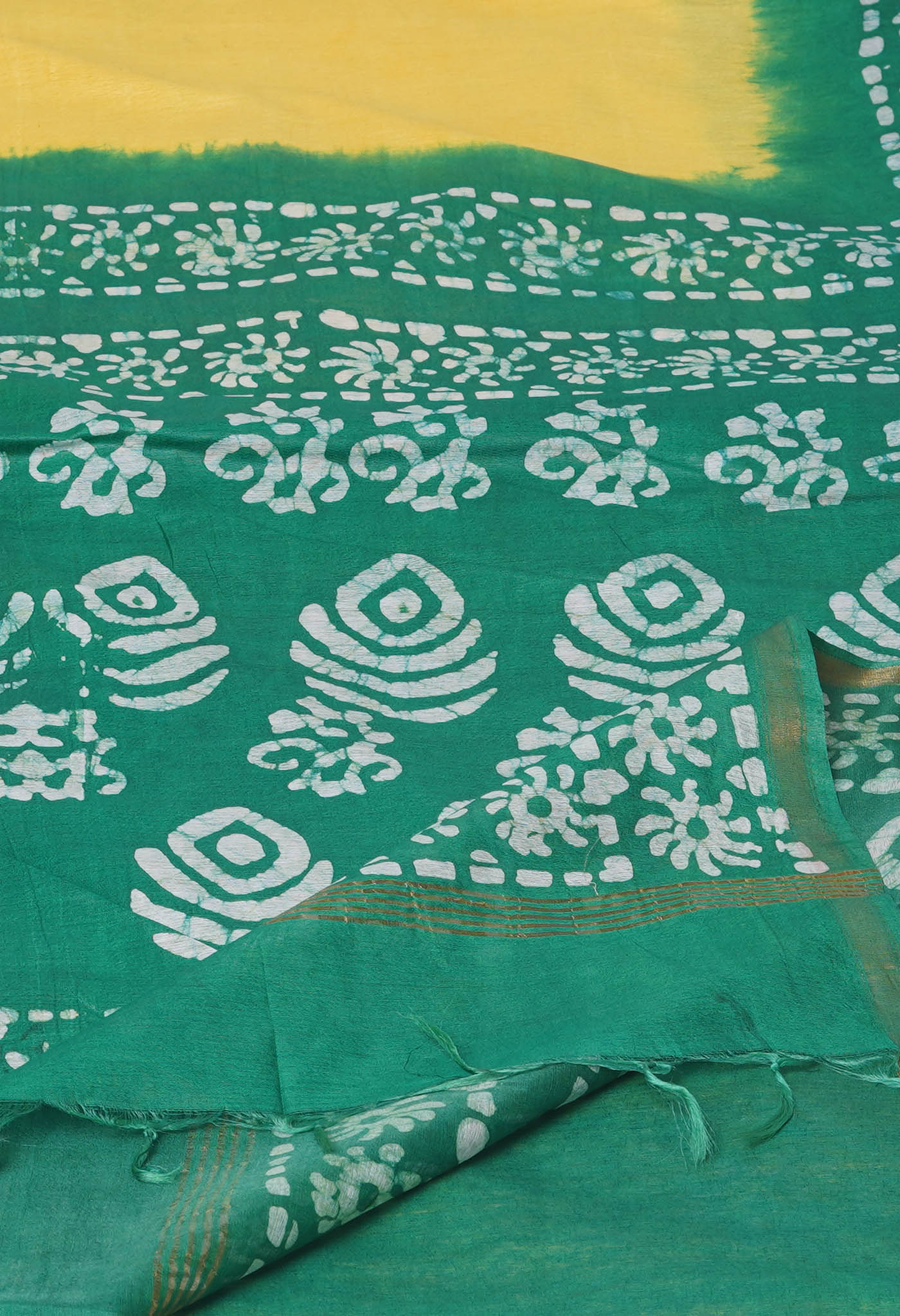 Pale Yellow-Green Pure Batik Printed Chanderi Sico Saree