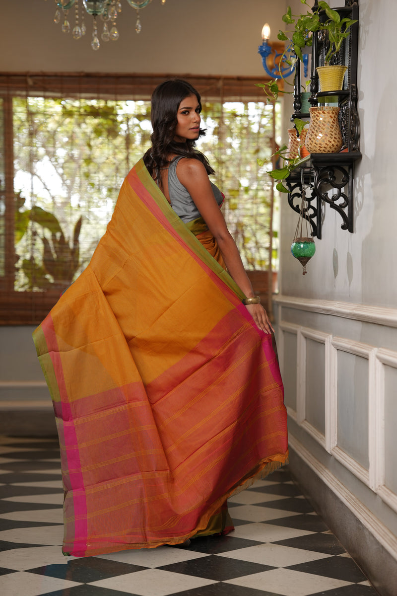 Mustard Yellow Pure  Mangalgiri Cotton Saree-UNM74831
