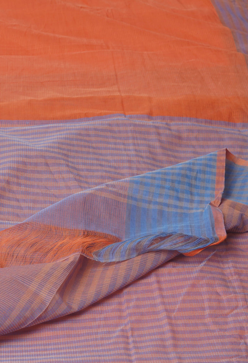 Coral Orange Pure  Mangalgiri Cotton Saree-UNM74833