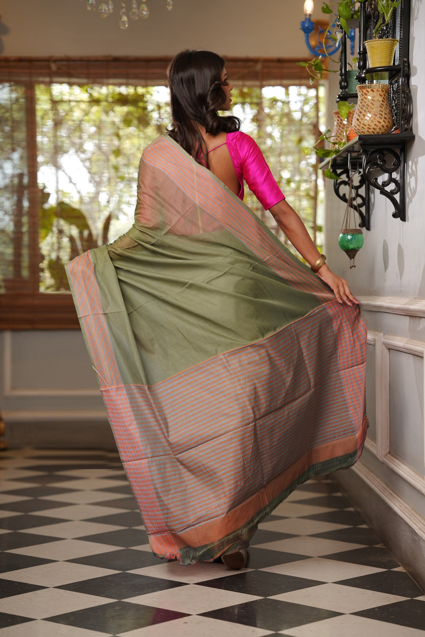 Olive Green Pure Mangalgiri Cotton Saree