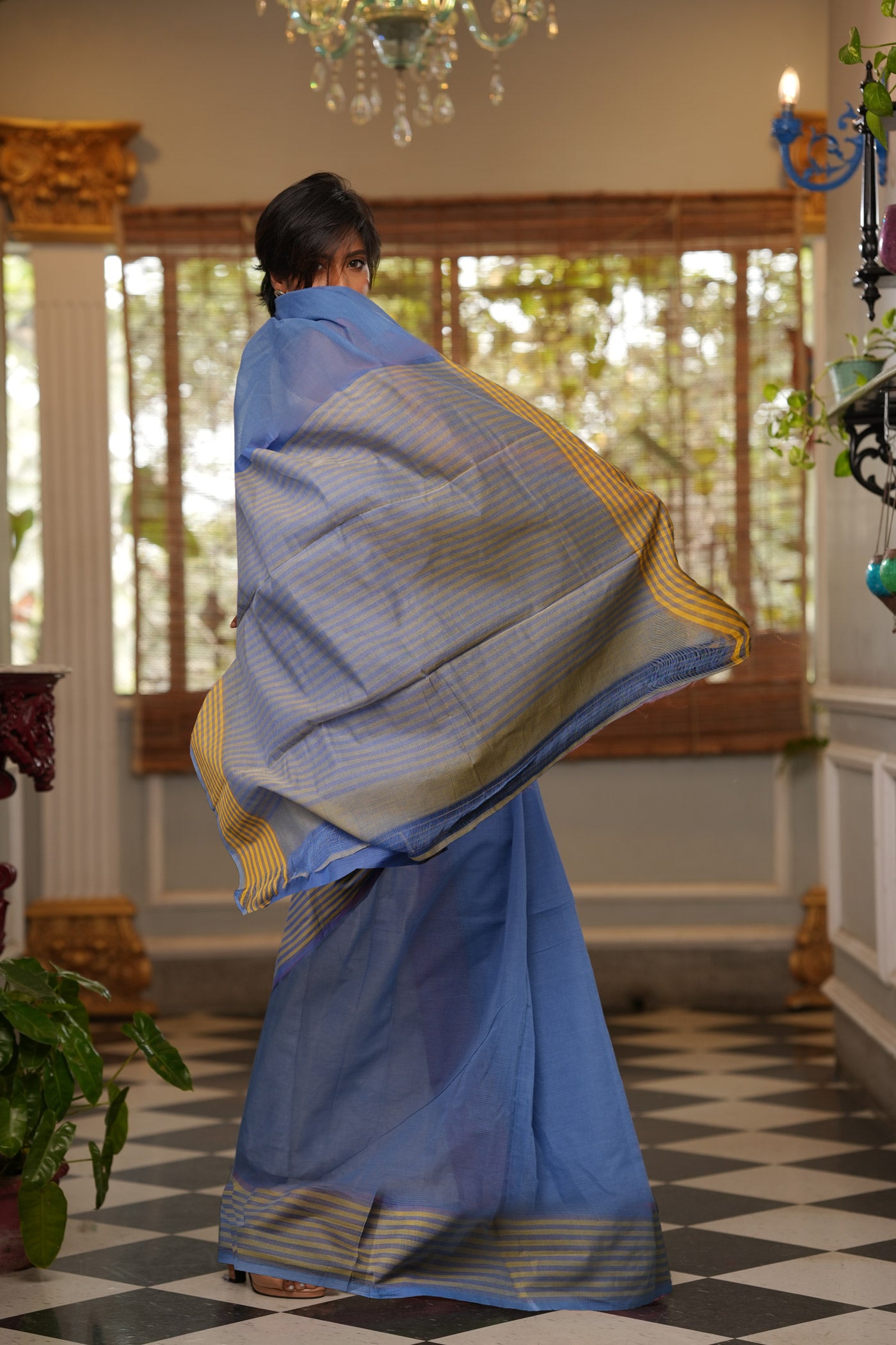 Pale Blue Pure Mangalgiri Cotton Saree