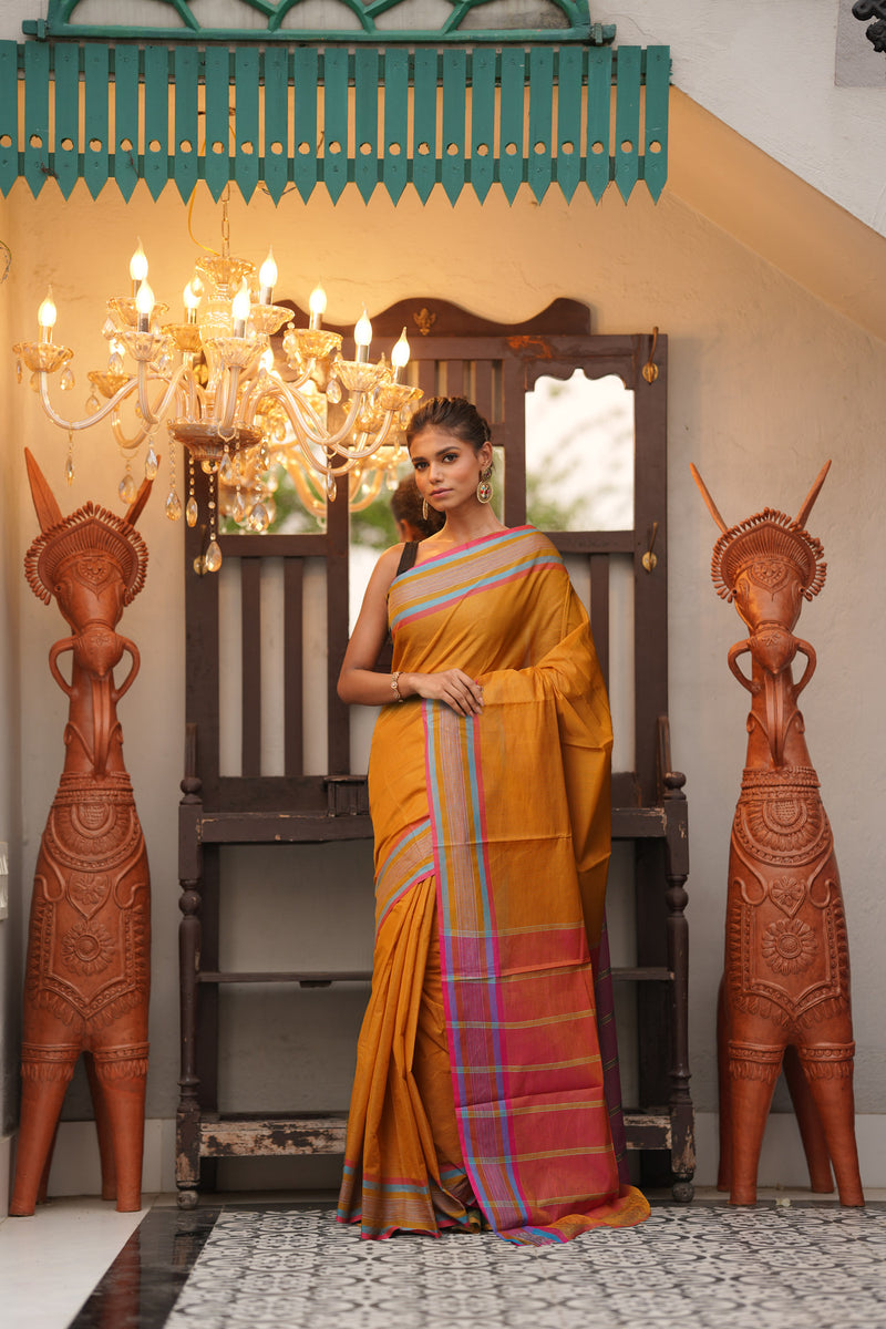 Mustard Yellow Pure  Mangalgiri Cotton Saree-UNM74837