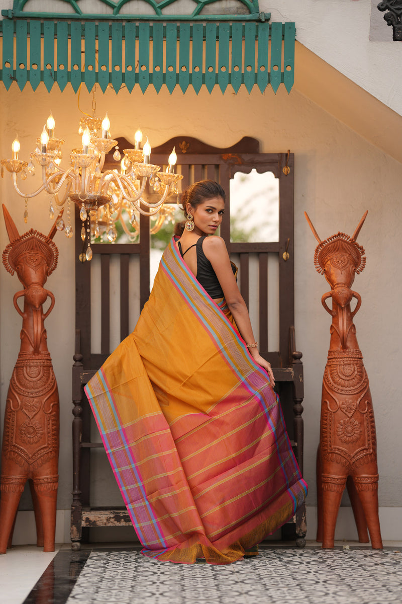 Mustard Yellow Pure  Mangalgiri Cotton Saree-UNM74837