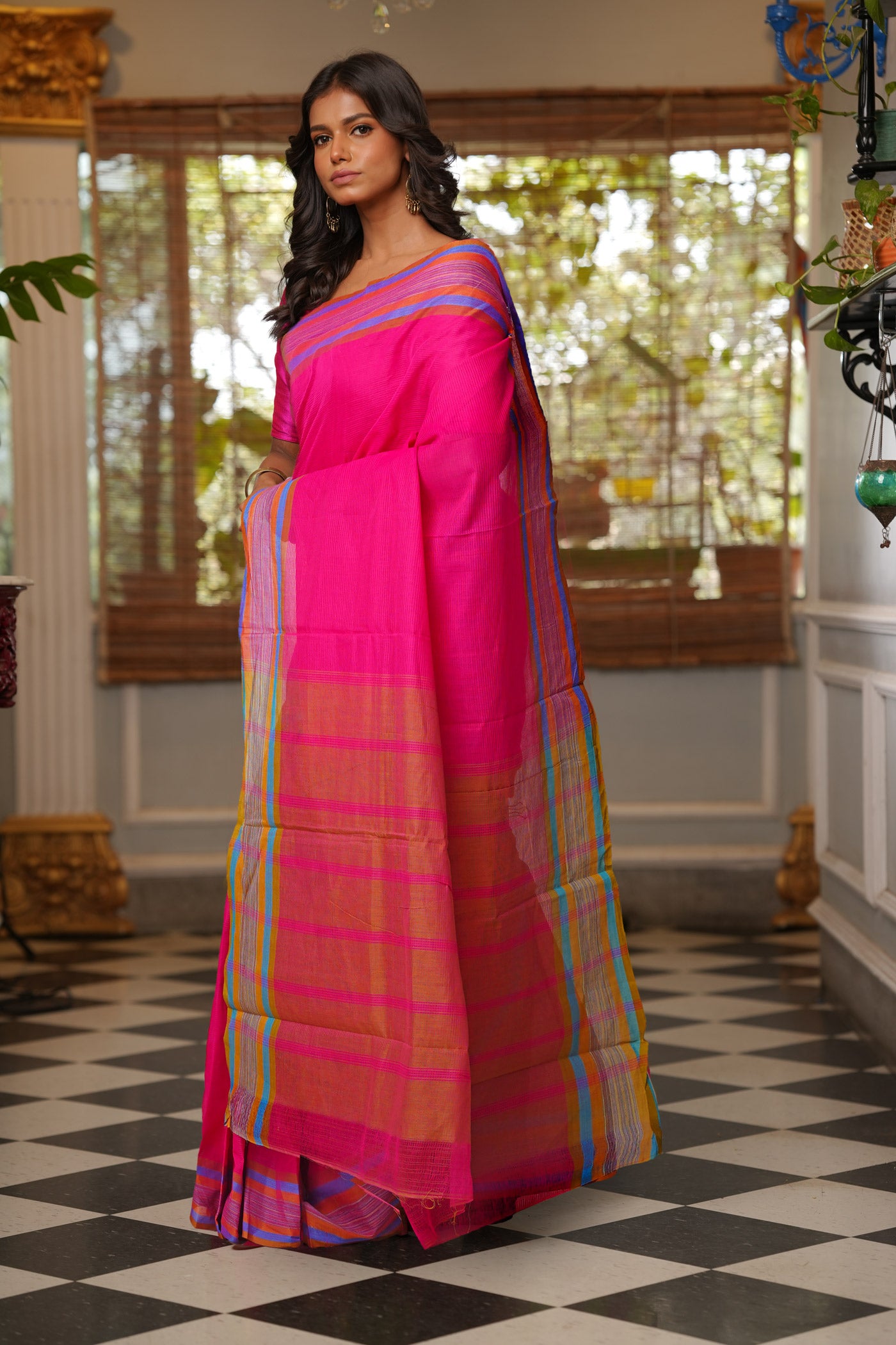 Pink Pure Mangalgiri Cotton Saree