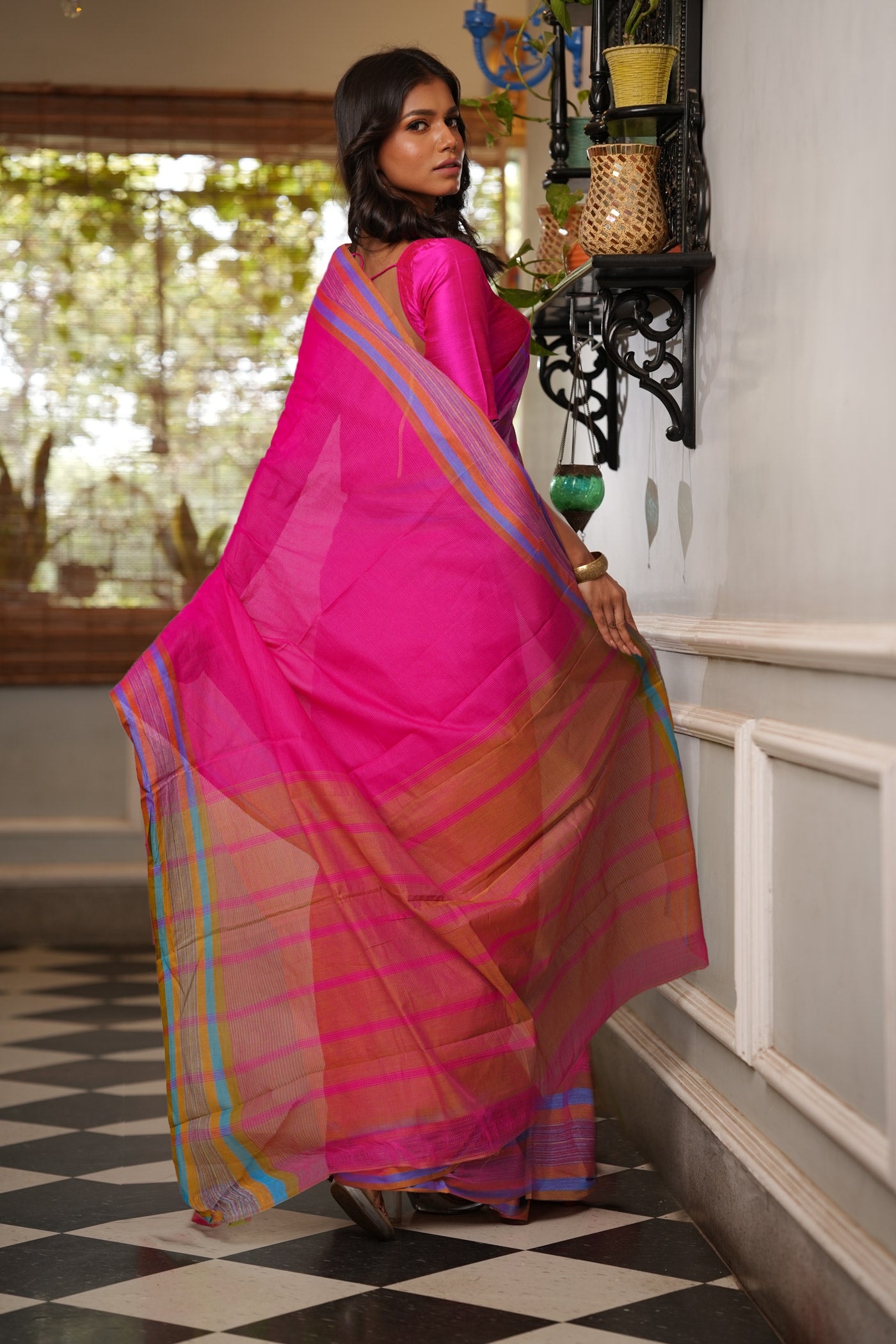 Pink Pure Mangalgiri Cotton Saree