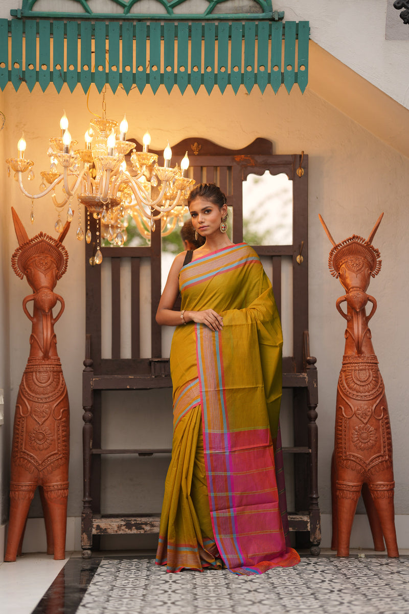 Mehandi Green Pure  Mangalgiri Cotton Saree-UNM74839