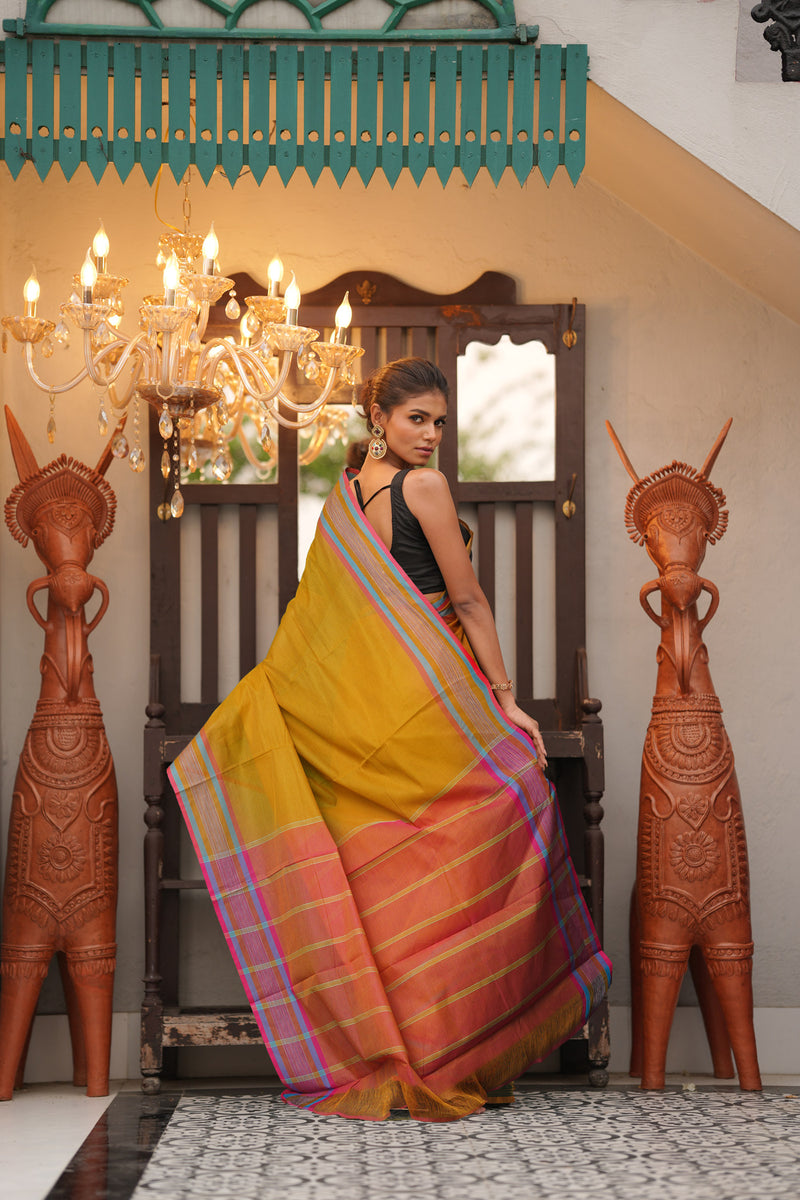 Mehandi Green Pure  Mangalgiri Cotton Saree-UNM74839