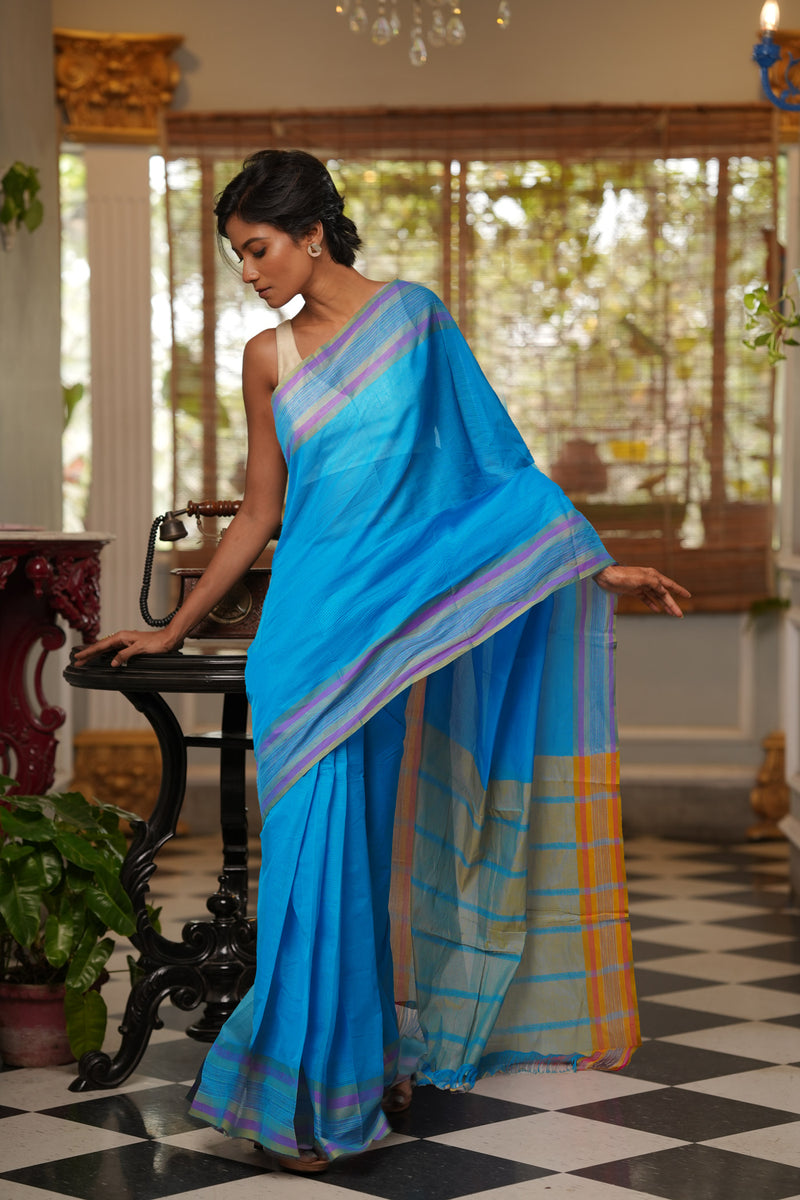 Blue Pure  Mangalgiri Cotton Saree-UNM74840
