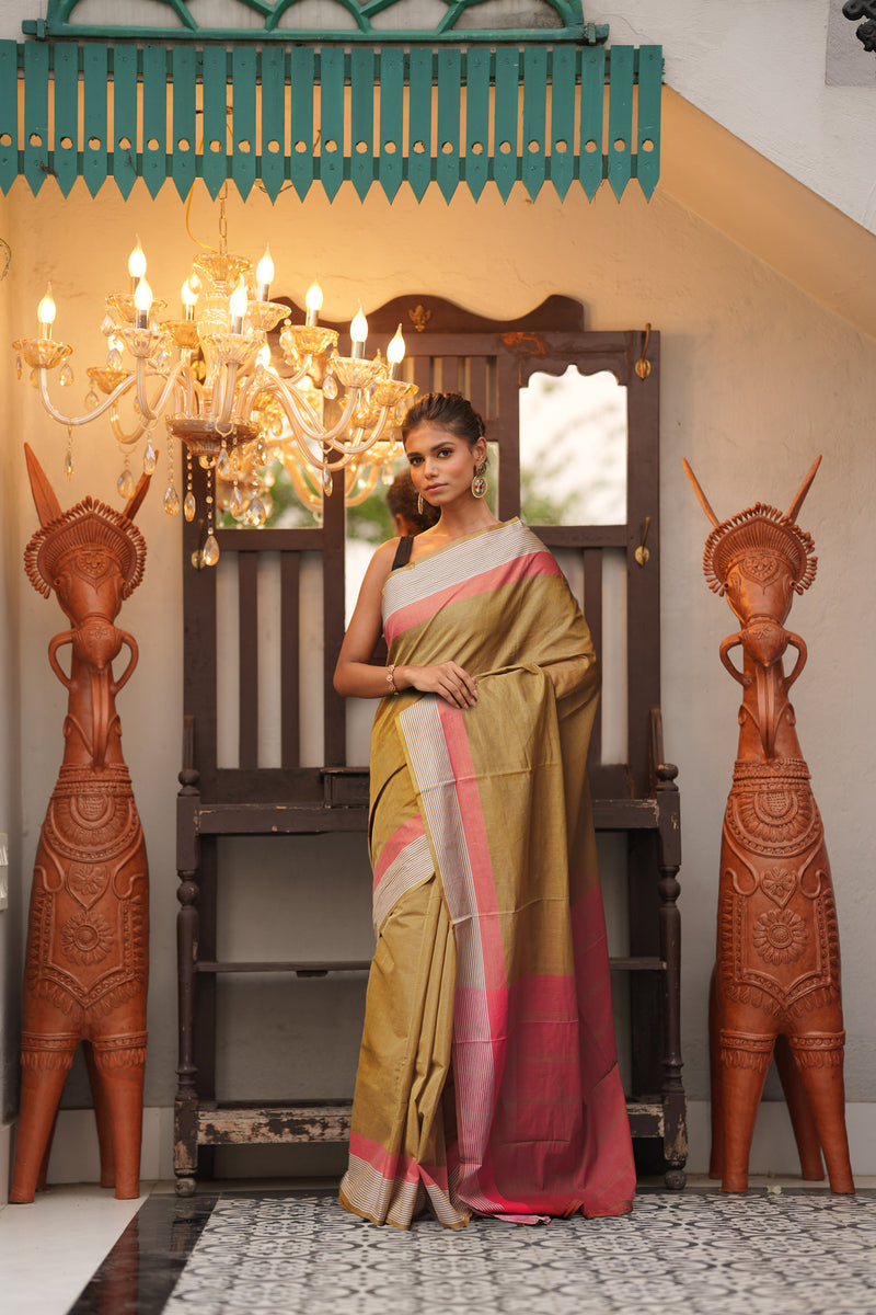 Mehandi Green Pure  Mangalgiri Cotton Saree-UNM74841