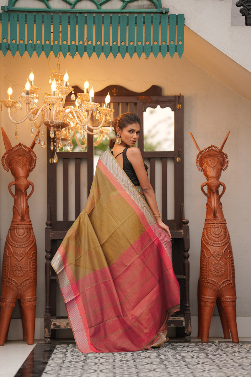 Mehandi Green Pure  Mangalgiri Cotton Saree-UNM74841