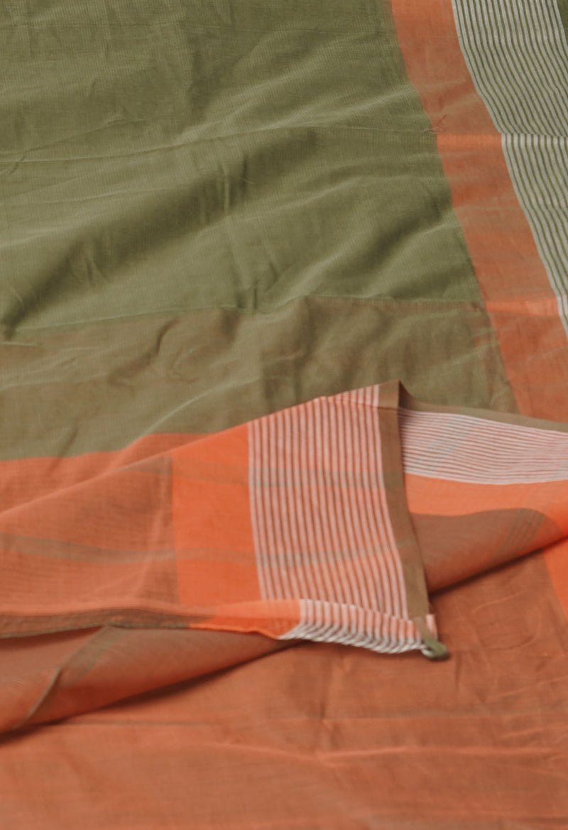 Olive Green Pure  Mangalgiri Cotton Saree-UNM74843