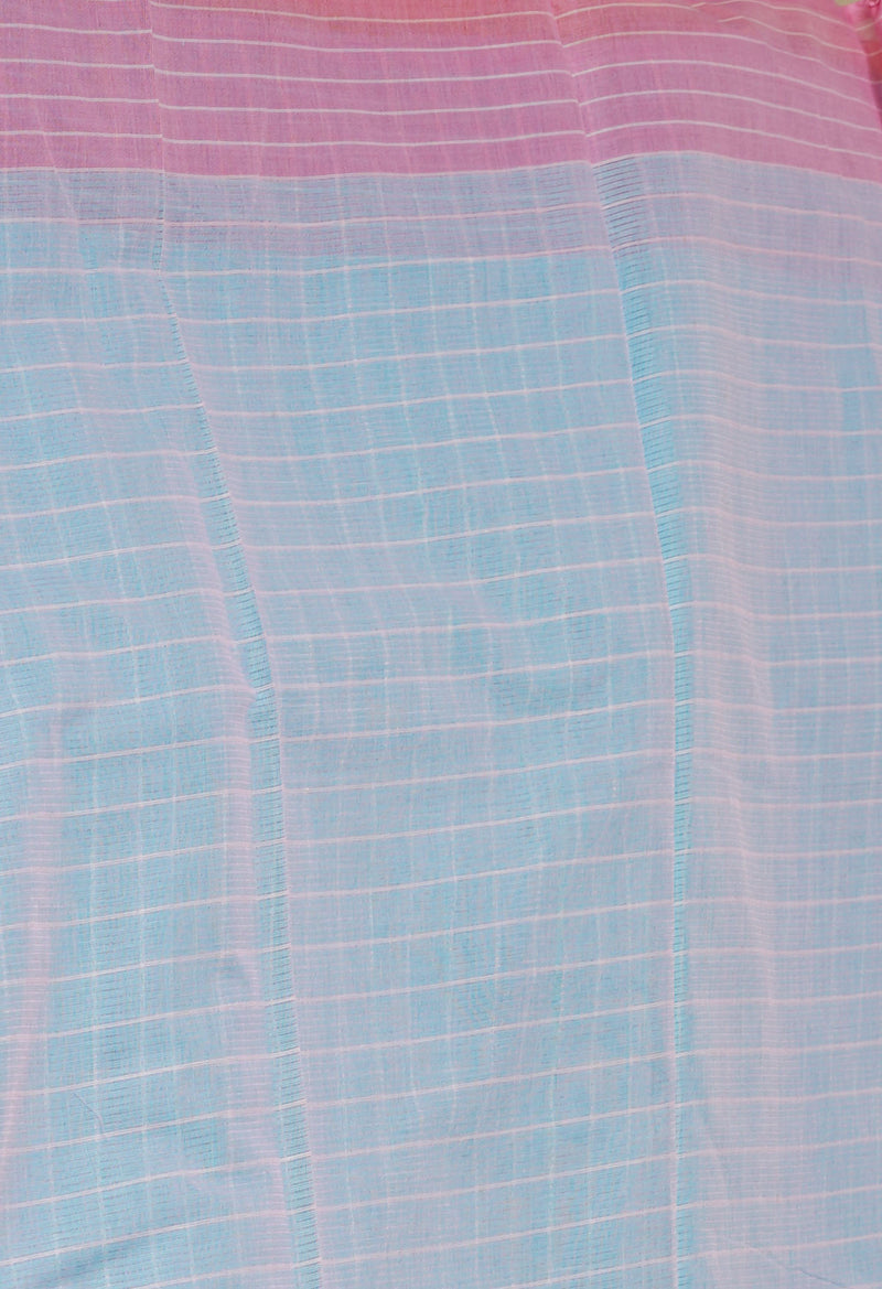 Sky Blue Pure  Mangalgiri With Checks Cotton Saree-UNM74850