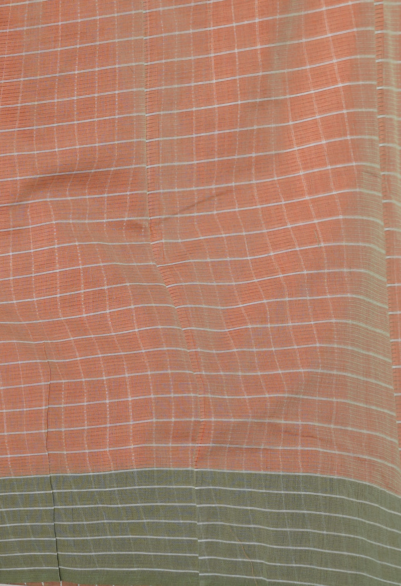 Coral Orange Pure  Mangalgiri With Checks Cotton Saree-UNM74852