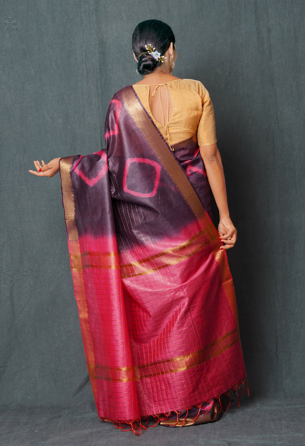 Purple-Pink  Shibori Printed Chanderi Sico Saree-UNM74853