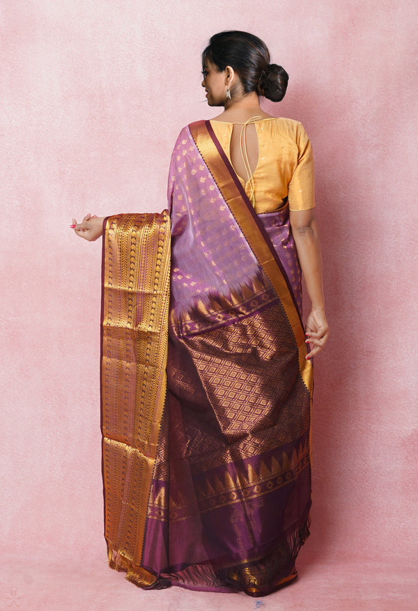 Peach Purple Pure Handloom Assam Silk Saree-UNM74887