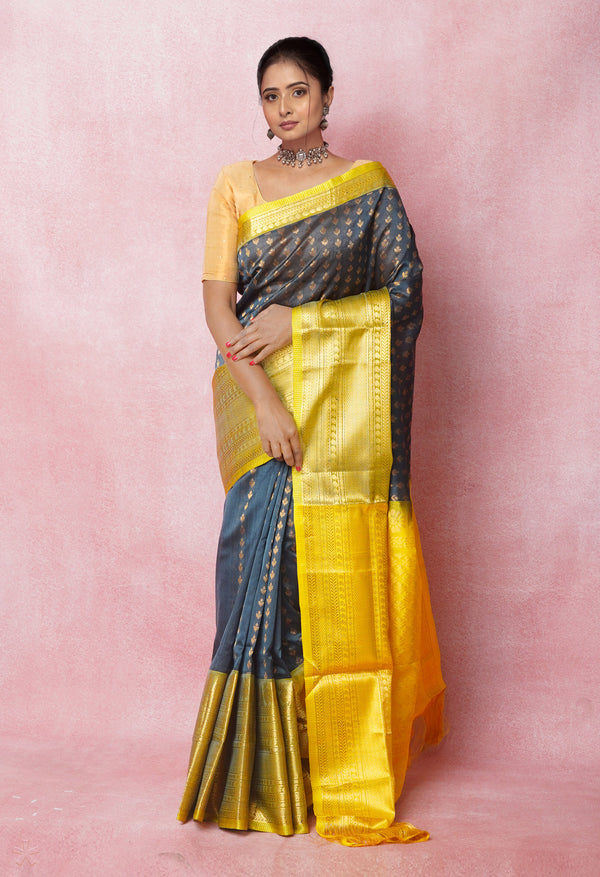 Dark Green Pure Handloom Assam Silk Saree-UNM74888