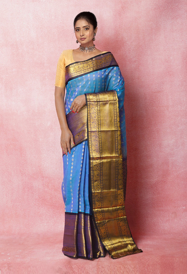Sky Blue Pure Handloom Assam Silk Saree-UNM74889
