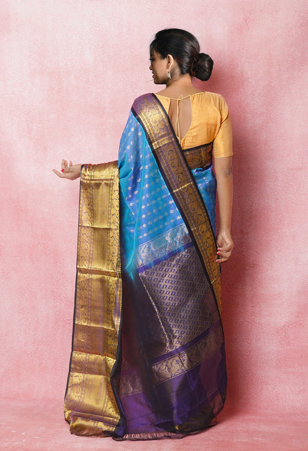 Sky Blue Pure Handloom Assam Silk Saree-UNM74889