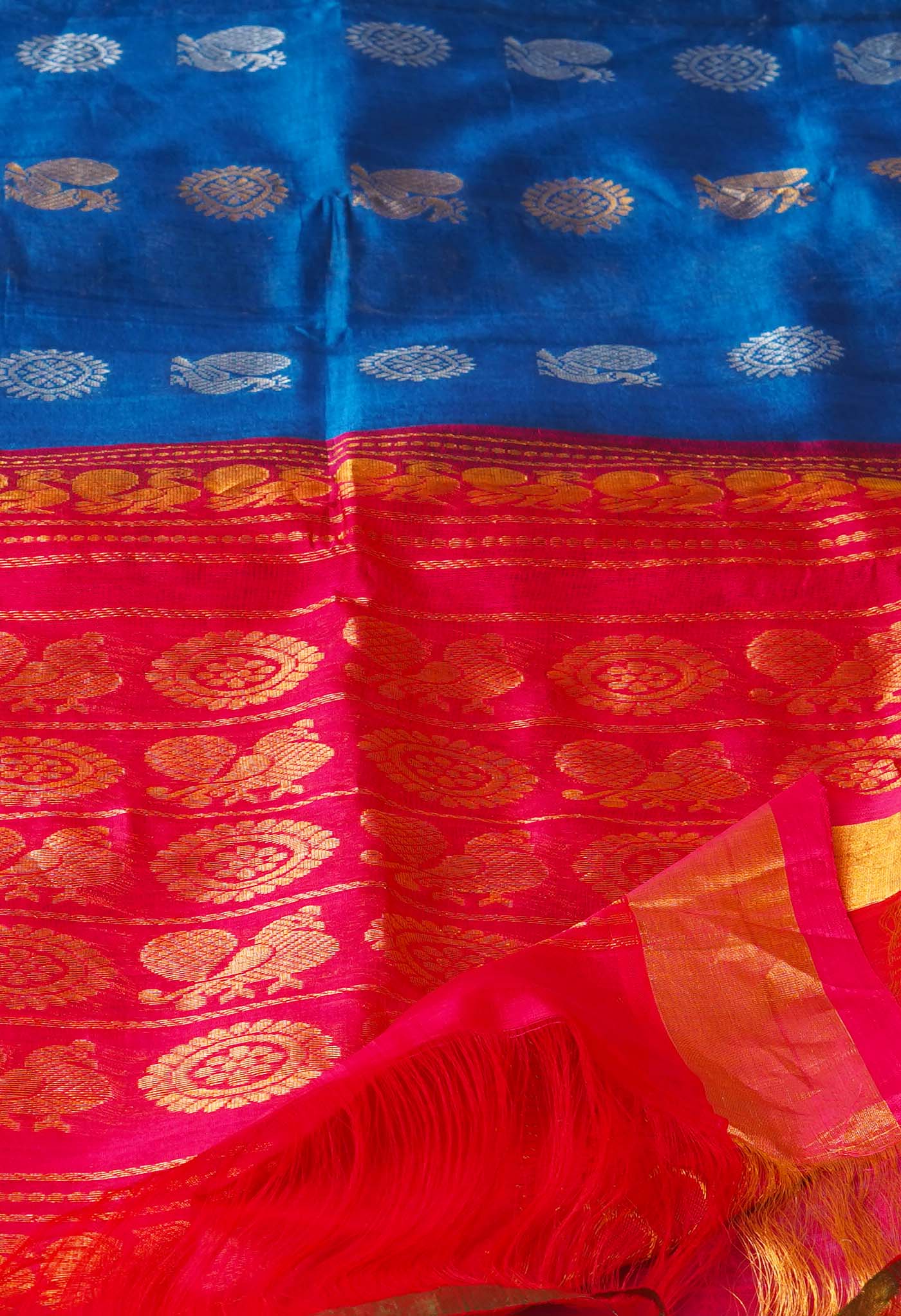 Peacock Blue Pure Handloom Assam Silk Saree