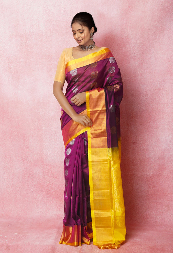 Dark Purple Pure Handloom Assam Silk Saree-UNM74891