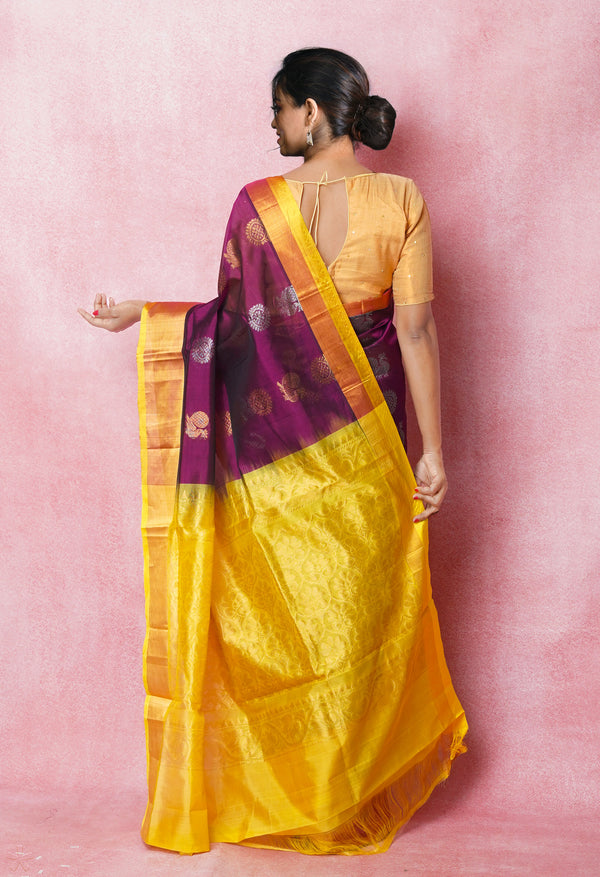 Dark Purple Pure Handloom Assam Silk Saree-UNM74891