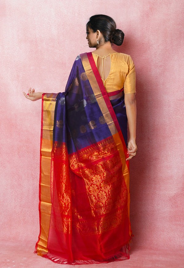Dark Blue Pure Handloom Assam Silk Saree-UNM74892