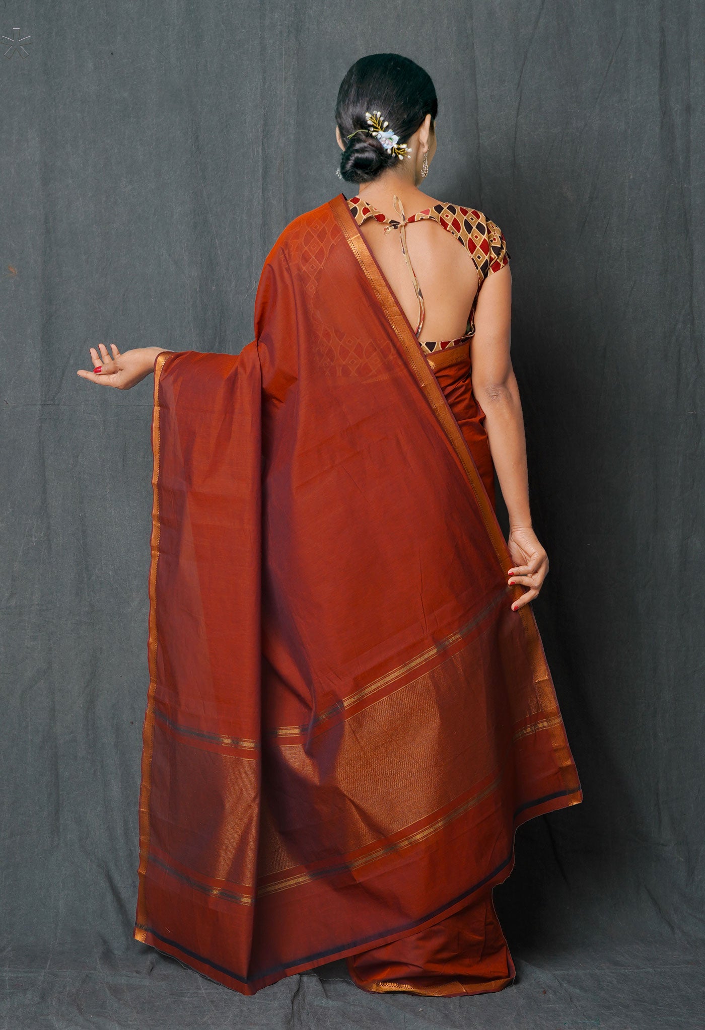 Brown Pure Handloom Mangalagiri With Nizam Border Cotton Saree-UNM74901