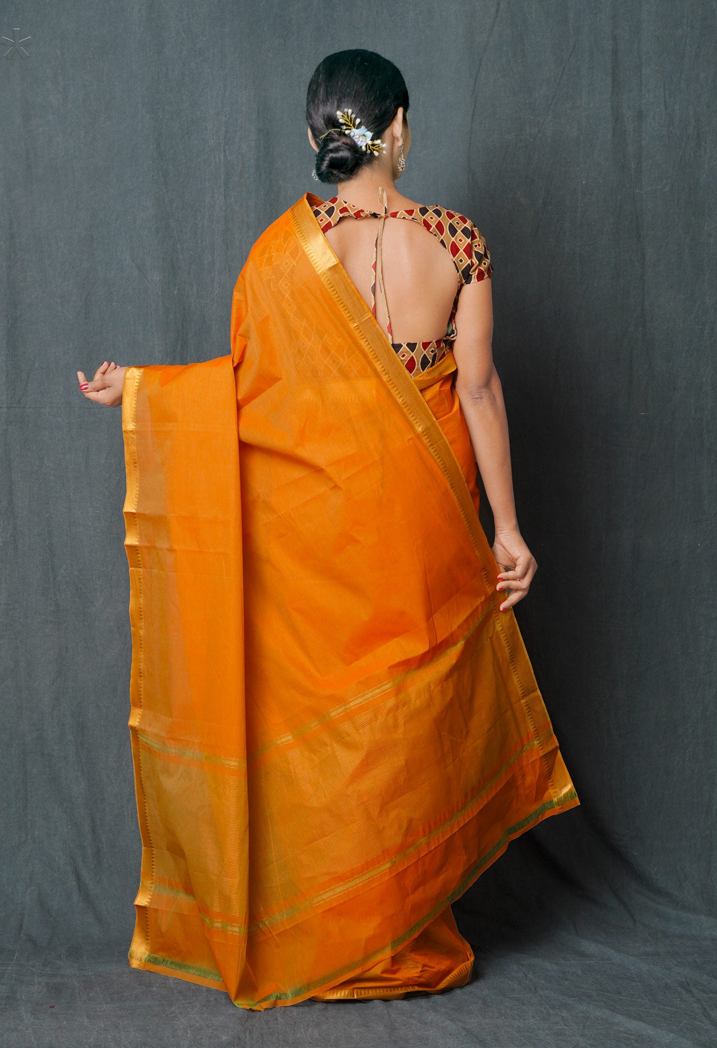 Orange Pure Handloom Mangalagiri With Nizam Border Cotton Saree