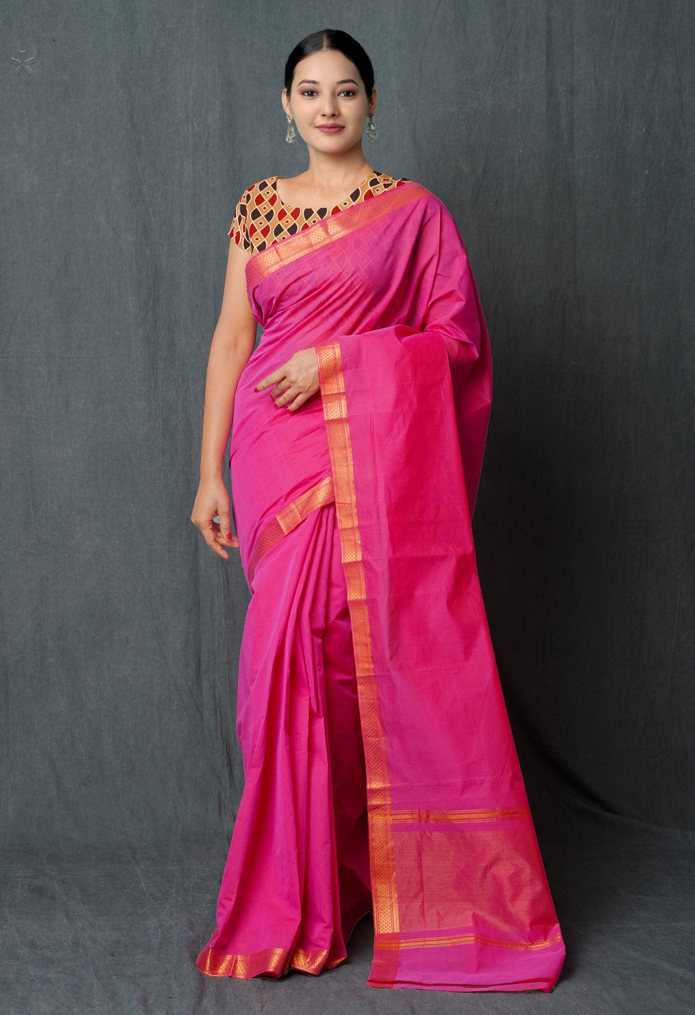 Pink Pure Handloom Mangalagiri With Nizam Border Cotton Saree