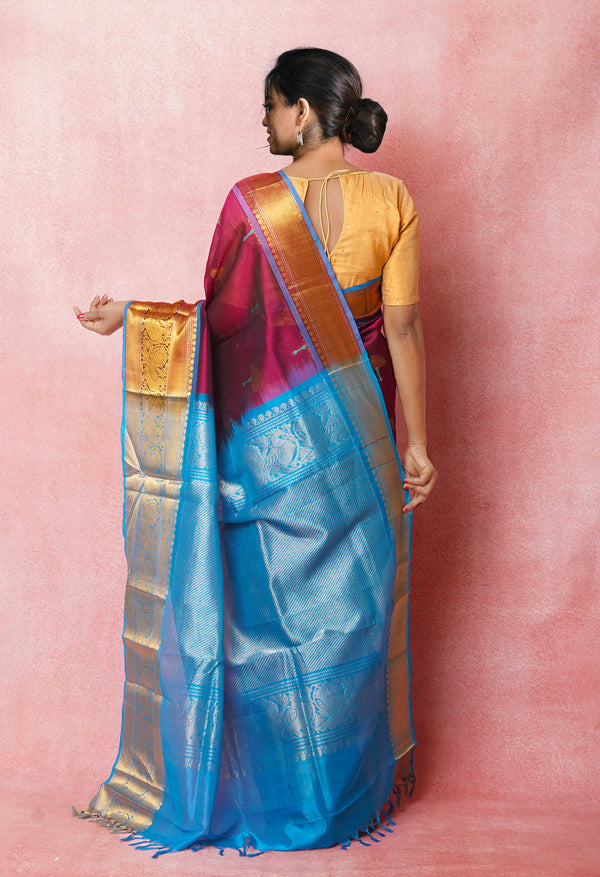 Dark Wine Red Pure Handloom Assam Silk Saree-UNM74929