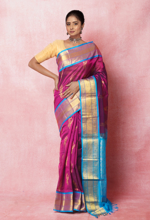 Dark Wine Red Pure Handloom Assam Silk Saree-UNM74933