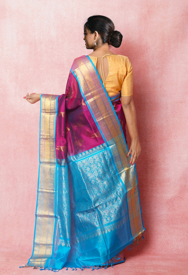 Dark Wine Red Pure Handloom Assam Silk Saree-UNM74933